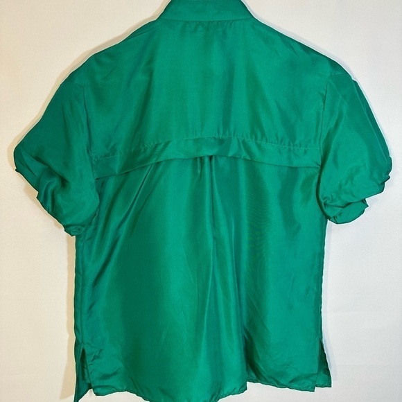 Meghan Los Angeles 100% Silk Emerald Green Front Ruffle Buttons Chains Blouse 0 - Picture 2 of 11
